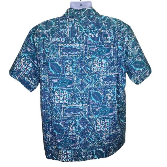 Vintage 80s Hawaiian Tiki Short Sleeve Button Down Shirt Mens Size XXL Blue - Picture 3 of 5
